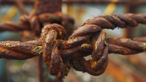 The rusted wires of the fence intertwining and bending adding a sense of movement to the still object photo