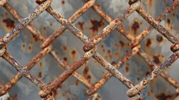 The rusted bars of the fence creating a crisscross pattern reminiscent of a cage or prison photo