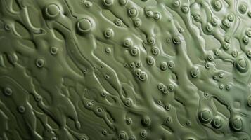 A detailed shot of a textured silicone in a muted green color displaying a subtle pattern of small curved lines and tiny bubbles throughout photo