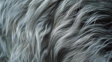 The muted grey tones of this closeup capture the downy softness of an animals fur as well as the slight crimp in each hair that adds to its overall fluffiness photo