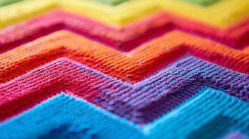 Zigzag stripes A detailed shot of a foam mat with a zigzag stripe pattern in vibrant hues. The alternating lines create a bold and energetic texture on the mat photo