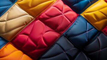 Diamond quilted A closeup image of a foam mat showcasing a diamond quilted design in bold colors. The raised and padded texture gives the mat a luxurious and cozy feel photo