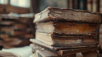 A stack of old books sparking memories of past adventures and travels photo