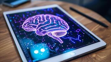 A tablet displaying a brain challenge game aimed at improving attention and focus photo