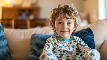A child with sensory processing disorder wearing soft tagless clothing that provides them with comfort and independence photo