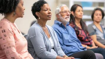 A group of diverse individuals participating in a memory training exercise as part of their cognitive rehabilitation therapy photo
