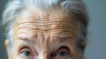 A closeup of a persons forehead with multiple lines and wrinkles showcasing the toll that memory loss can take on a person photo