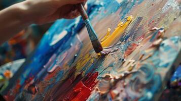 A person using art therapy as a form of personalized therapy creating a painting to express their emotions photo