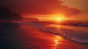A fiery sunset over a deserted beach representing the fear and loneliness that may accompany cognitive decline photo