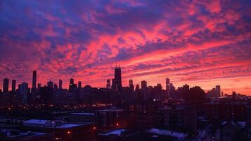A rosecolored sunset over a city skyline signifying the bittersweet and sometimes nostalgic reflections of those experiencing cognitive decline photo