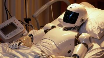 A robot helping to monitor and track vital signs for a person with a chronic illness photo