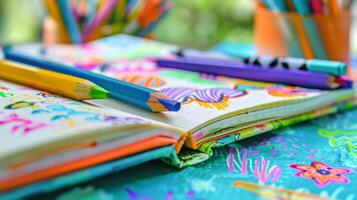 A notebook filled with daily affirmations and colorful drawings photo