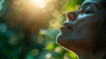 A person practicing deep breathing to reduce stress and enhance their memory recall abilities photo
