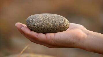 A closeup of a persons hand holding a smooth stone a common tool used in mindfulness practices for grounding and focus photo