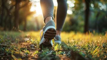 A person practicing walking meditation symbolizing the versatility of daily meditation and how it can be incorporated into everyday activities photo