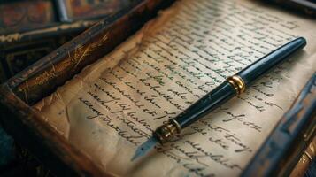 A closeup of a handwritten note p in a memory box highlighting the sentimental value of written memories photo