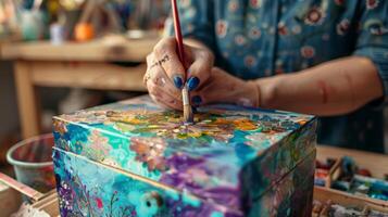 An image of a person decorating their memory box with colors and patterns making it a personalized work of art photo
