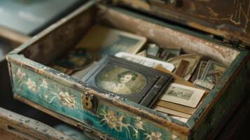 A memory box filled with items related to a special event such as a wedding or graduation serving as a time capsule of happy memories photo