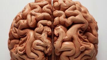 A clay sculpture of a human brain with raised and indented parts representing different lobes and functions photo