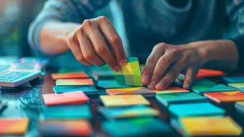 A person arranging memory cards in a specific pattern for a cognitive exercise photo