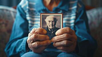 A closeup of trembling hands holding a photo of a loved one who has passed away bringing a mixture of emotions to the surface