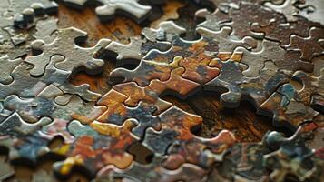 A blank puzzle with just a few tered pieces symbolizing the confusion and disorientation experienced by those with brain injuries photo