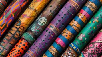 A colorful patterned walking stick made from lightweight material photo