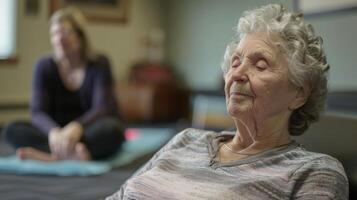 A the using calming techniques to help the elderly patient relax and open up during the session photo