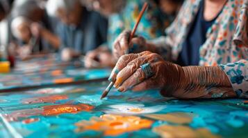 An image of seniors participating in an art therapy activity as part of their group therapy session providing a creative outlet for selfexpression and brain stimulation photo