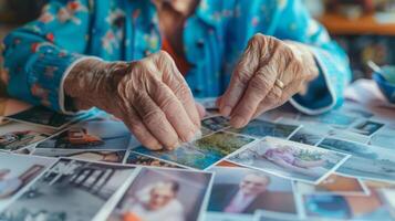 A closeup of an elderly individual adding photos and doodles to their mind map making it more visually appealing and engaging