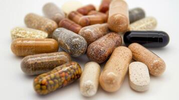 A variety of supplements including B vitamins amino acids and herbal extracts all targeted for improved cognitive function and mental clarity photo