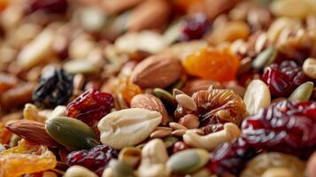 A homemade trail mix with dried fruit nuts and seeds showcasing a nourishing and convenient brainboosting snack option photo