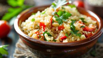A bowl of quinoa highlighting the importance of incorporating whole grains and complex carbohydrates in a brainhealthy diet photo