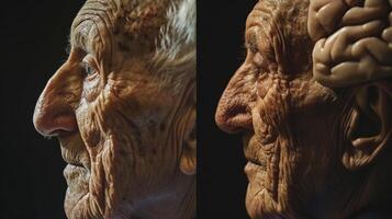 A sidebyside comparison of an elderly persons brain after a good nights sleep and after a night of poor sleep showing the impact on cognitive function photo