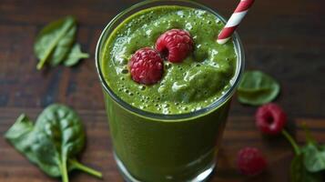 A smoothie made with spinach berries and yogurt emphasizing the nutrientdense and brainboosting potential of certain foods photo
