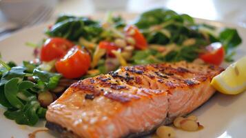 A plate of grilled salmon rich in omega3 fatty acids which have been linked to improved brain function and reduced risk of cognitive decline photo