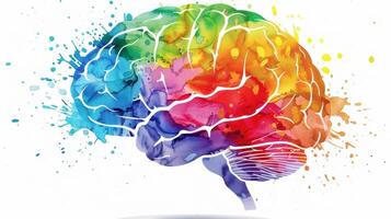 An illustration of a brain with different colors representing different activities that can improve brain function such as reading socializing and learning new skills photo