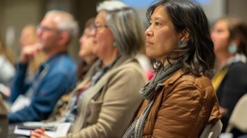 Multiple workshop attendees engaged in a lively discussion about the impact of stress on brain health photo