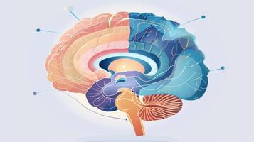 A diagram of a brain with different areas labeled for morning afternoon and evening tasks photo