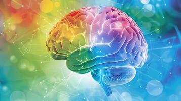An illustration of a brain with different sections highlighted representing different cognitive functions photo