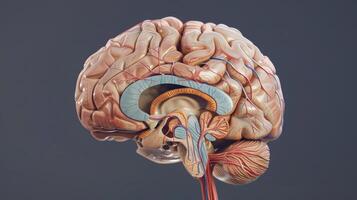 A 3D model of a human brain with specific regions highlighted and labeled for research and analysis photo