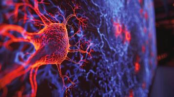 A figure on a screen representing a neuron in the brain depicting the communication pathways studied in neuroscience research photo