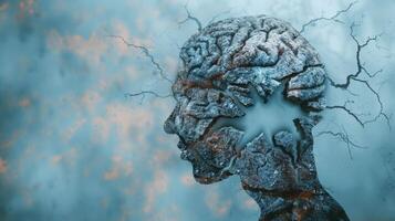 Graphic of a persons brain with a crack running through it symbolizing the effects of untreated depression and the need for mental health awareness photo