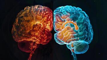 A sidebyside comparison of a healthy brain and a brain affected by Parkinsons disease highlighting the decrease in dopamine levels photo