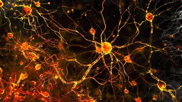 A microscopic view of plaques and tangles forming on neurons a hallmark of Alzheimers disease photo