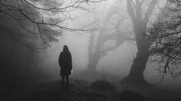A silhouette of a person standing in a foggy forest symbolizing the confusion and disorientation that comes with memory loss photo