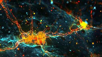 A closeup of a synapse with misshapen and damaged structures indicative of a neurological disorder photo