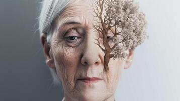 A beforeandafter image of an older person struggling to remember things and then thriving after starting a brain health supplement routine photo