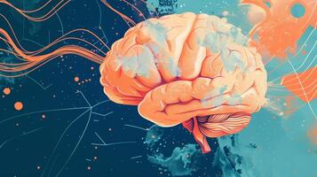 An illustration of a brain with a hotline symbol overlaid symbolizing the merging of practical information and emotional support for brain healt photo