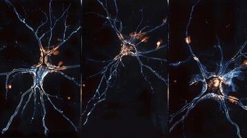 A series of images showing the progression of neuron degeneration in a person with Huntingtons disease photo